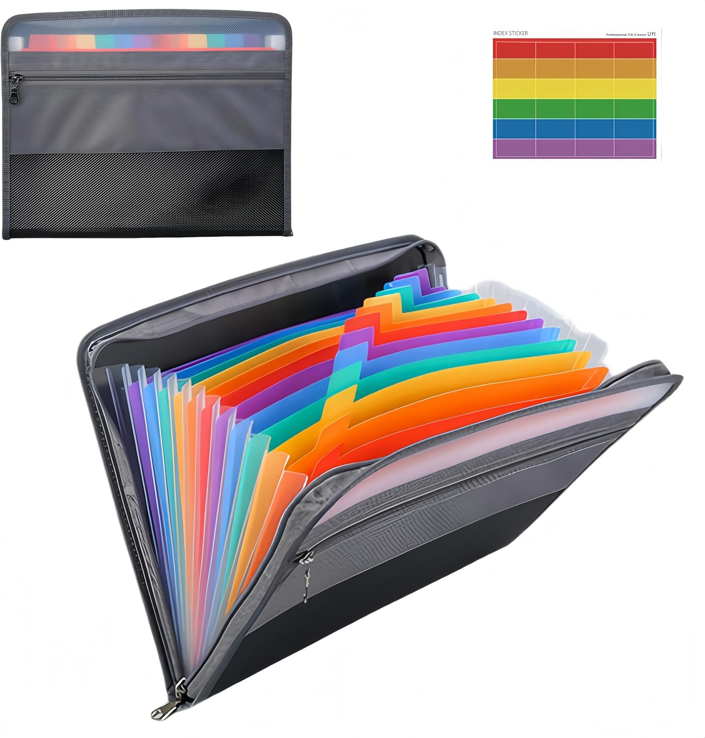 File Organiser Expanding File A4 Binder Display Folder Document Holder Office Supplies 13 Pockets Document Organizer with Zipper Document Wallet with 24Pcs Multicolor Labels image number 2