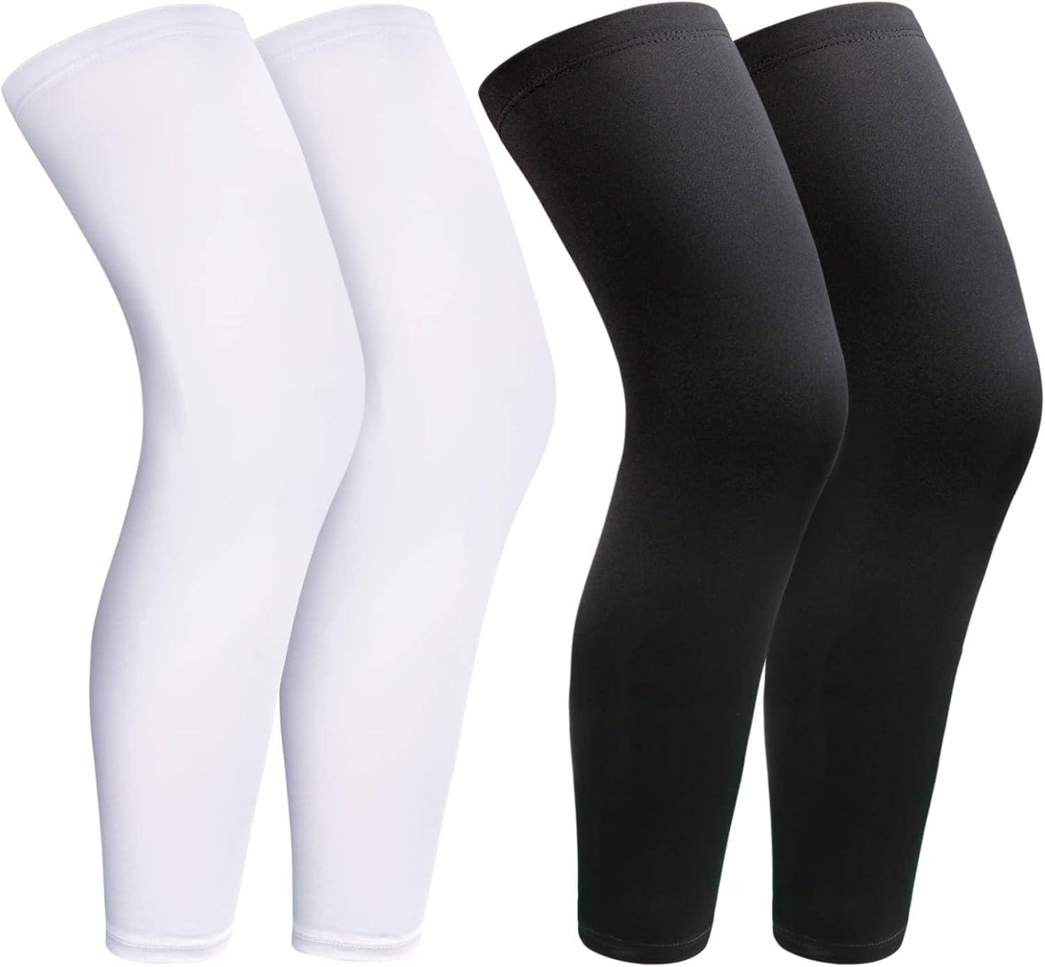 2Pairs Leg Sleeves,Full Leg Compression Sleeve,Compression Long Knee Sleeve,Sports Compression UV Long Leg Sleeves with Anti-Slip Silicone Strips for Men Women Running Basketball Football(White&Black) image number 2