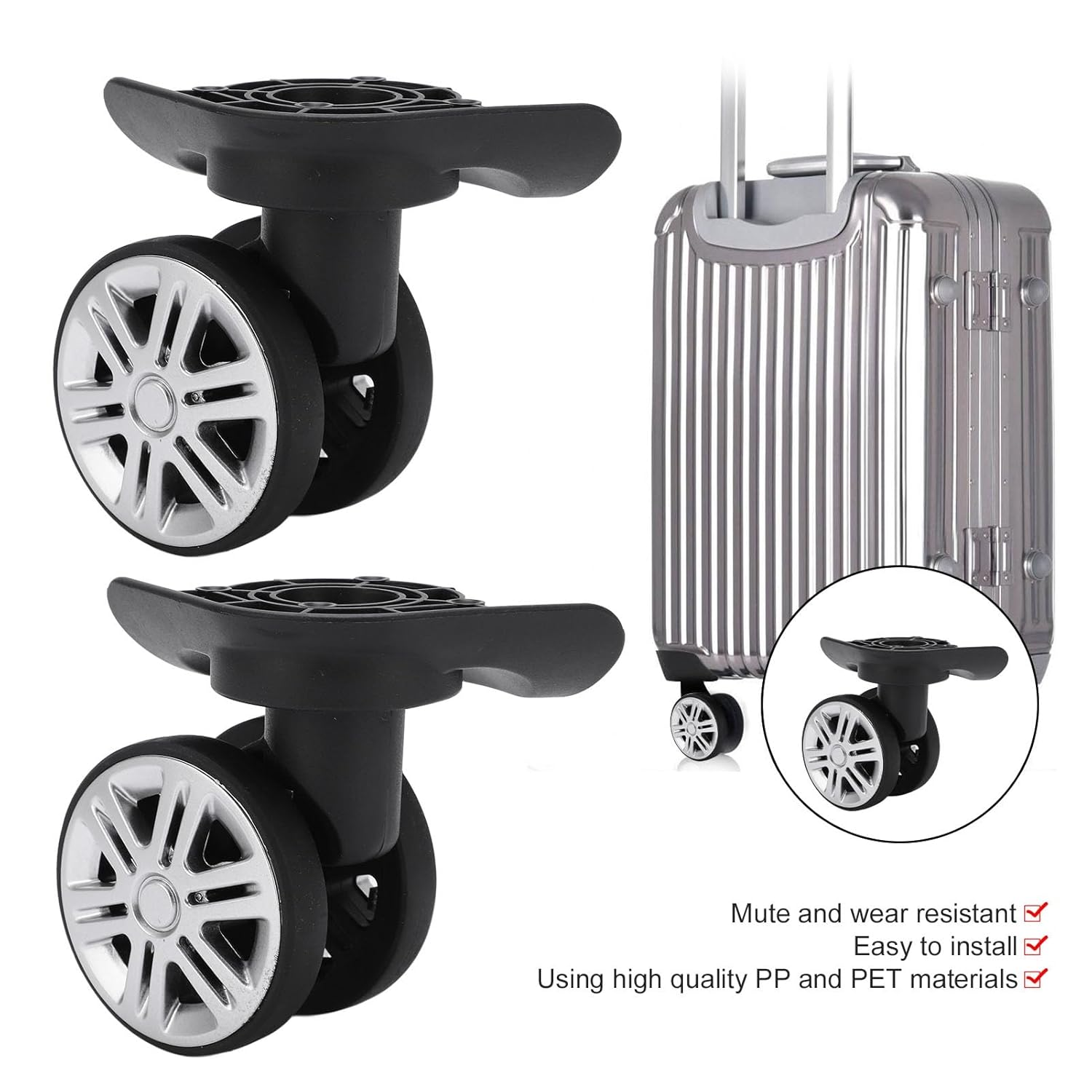 Pergar Suitcase Caster, Luggage Wheels Replacement, 1 Pair Luggage Swivel Wheels, Suitcase Swivel Casters, Luggage Travel Suitcase Wheels Repalcement Mute Double Row Wheels image number 6