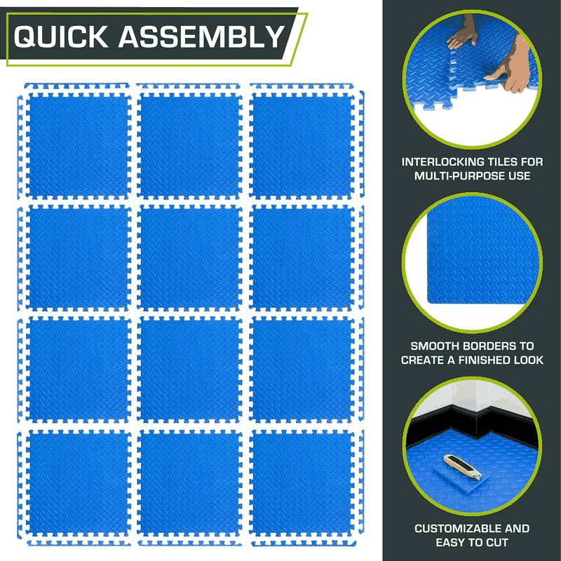 Prosourcefit Puzzle Exercise Mat &frac12; In, EVA Interlocking Foam Floor Tiles for Home Gym, Mat for Home Workout Equipment, Floor Padding for Kids, Blue, 24 in X 24 in X &frac12; In, 48 Sq Ft - 12 Tiles image number 4