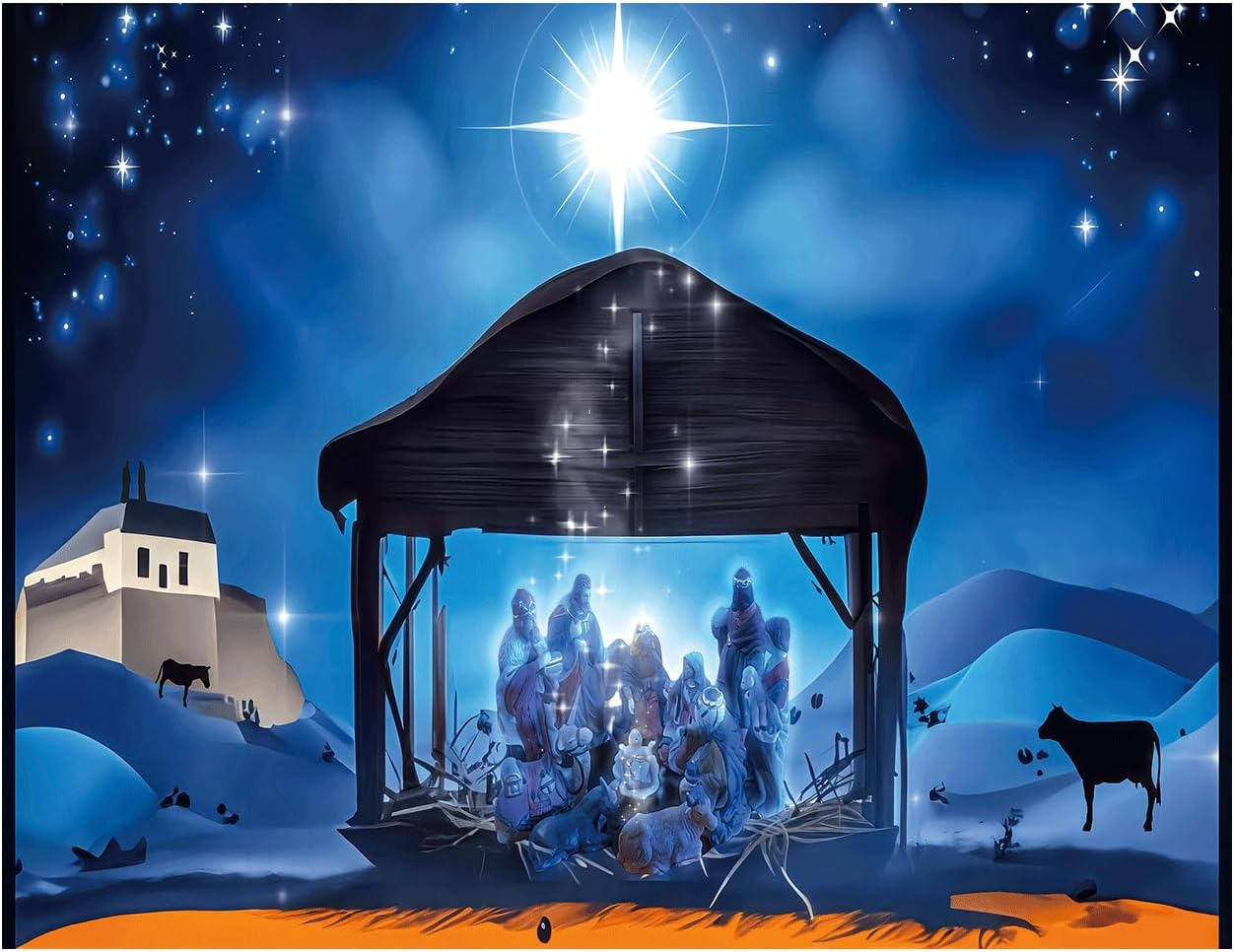 YYNXSY 7X5FT Fabric Nativity Scene Backdrop Christmas Star Night Star of Bethlehem over Desert Birth of Jesus Background Christmas Nativity Decorations Religious Belief Bible Story Photo YY-3904 image number 2