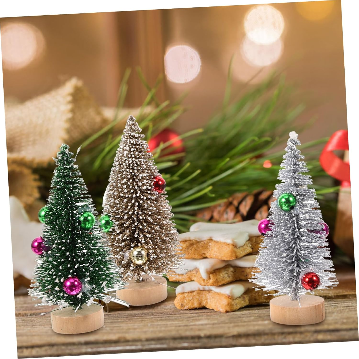 Ciieeo 12Pcs Mini Christmas Trees Artificial with Bases Small Xmas Tree Decor for Window Display Home and Shop Decoration image number 4
