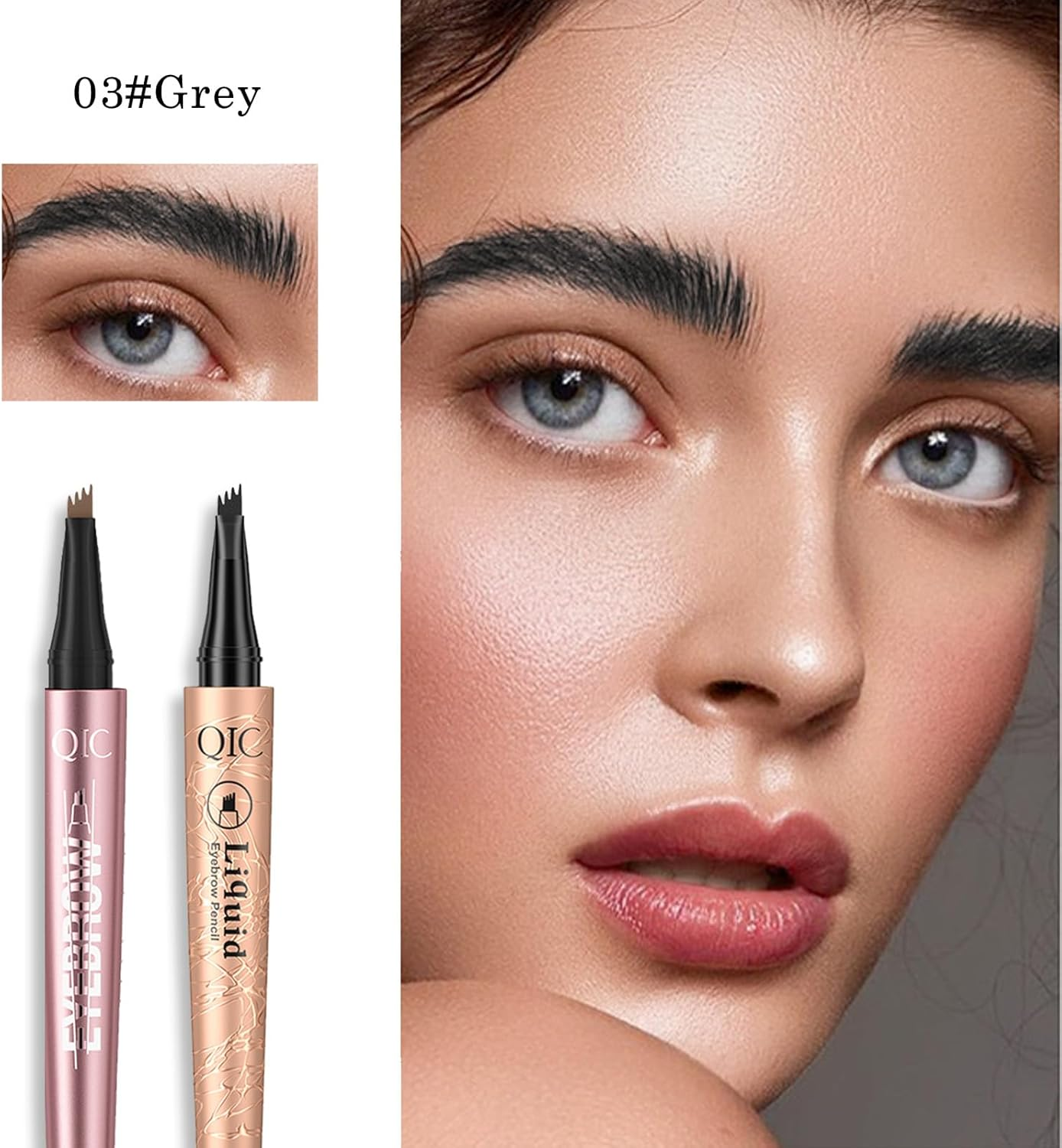 2 Pcs Eyebrow Tattoo Pencil,3D Microblade Eyebrow Pen with 4 Fork Tip Magic Eyebrow Pencil Waterproof Smudge-Proof Natural Eyebrow Hair Micro Eye Brow Pencil for Women (Grey)