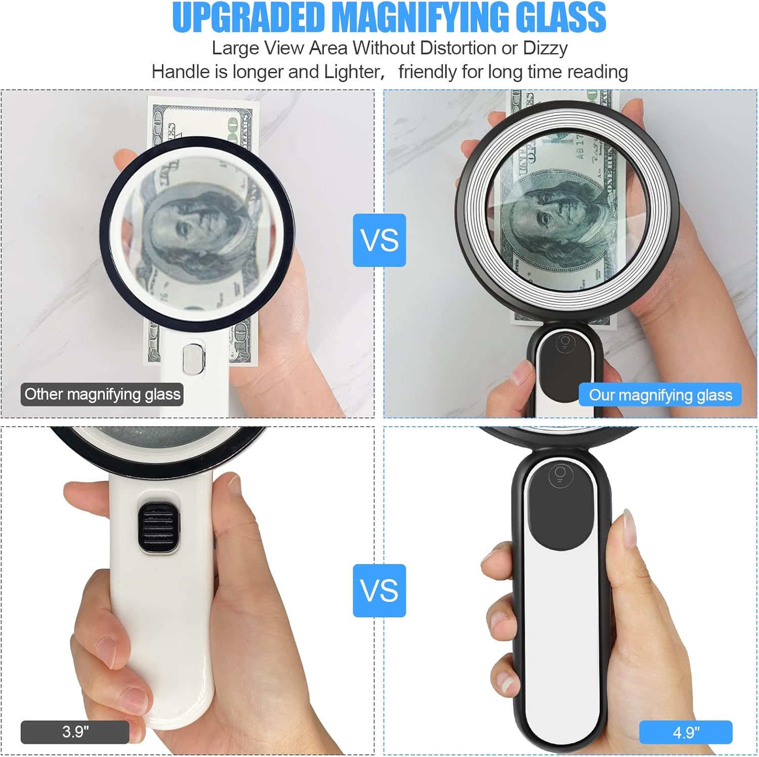 Rechargeable Magnifying Glass with Light, 30X 4.7IN Handheld Large Lightweight Lighted Magnify Lens 21 LED 3 Modes Illuminated Book Magnifier for Kids,Seniors,Reading,Inspection,Coin,Jewelry - Grey+White image number 2