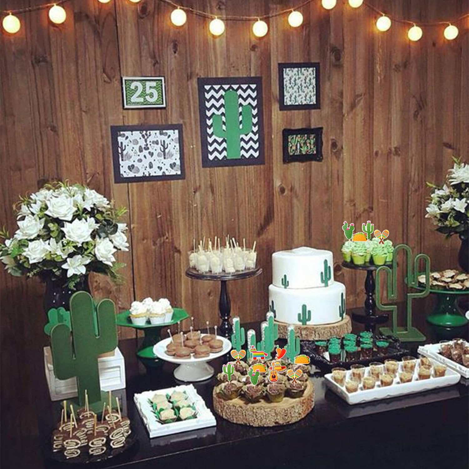 32 Pack Mexican Fiesta Cupcake Toppers Assembled Cactus Donkey Maraca Sombrero Guitar Cupcake Picks Mexican Fiesta Theme Baby Shower Birthday Party Cake Decorations Supplies