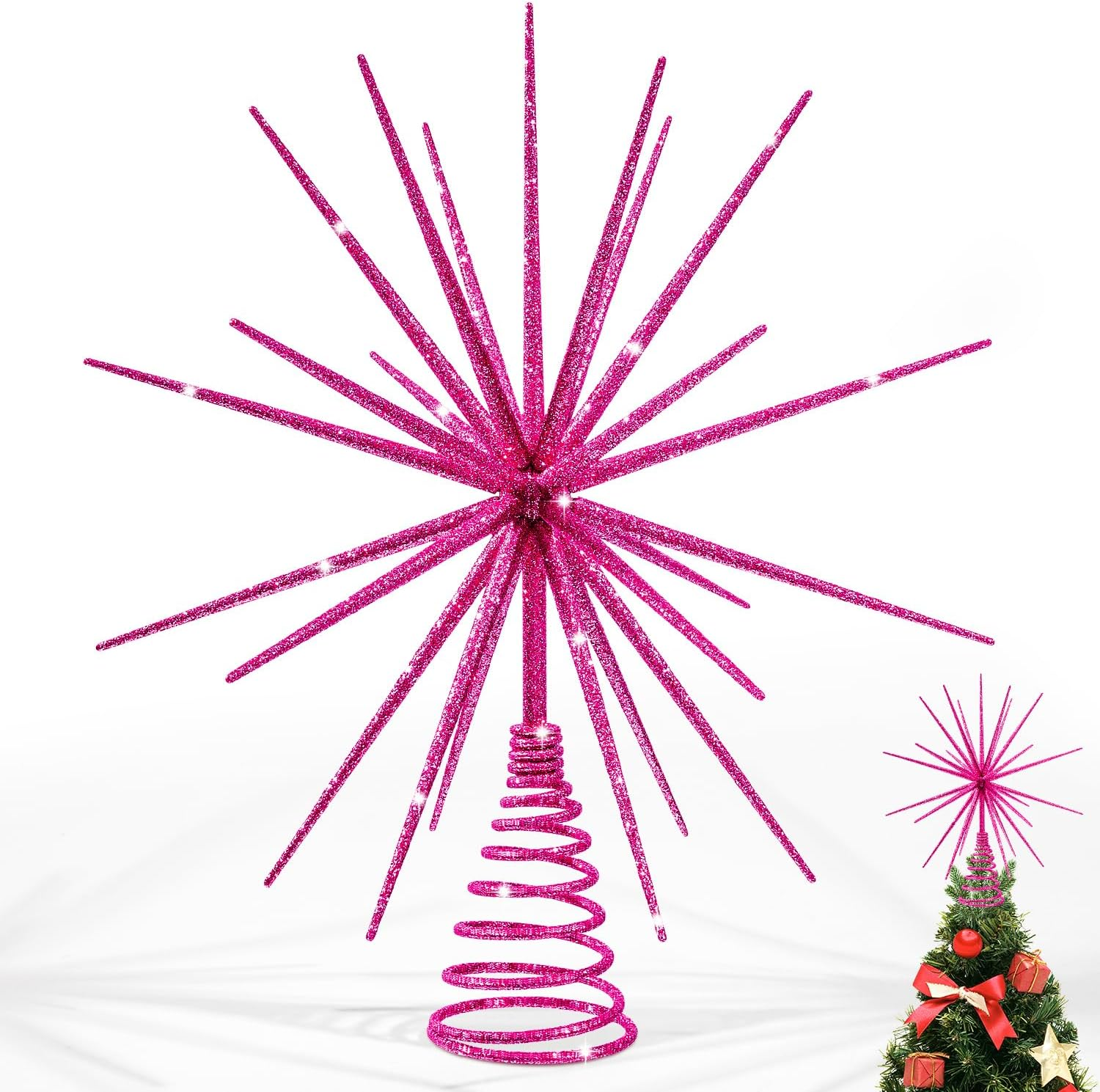 13.7 Inch Silver Christmas Tree Topper - 3D Burst Silver Tree Topper, Exploding Star Christmas Tree Decorations