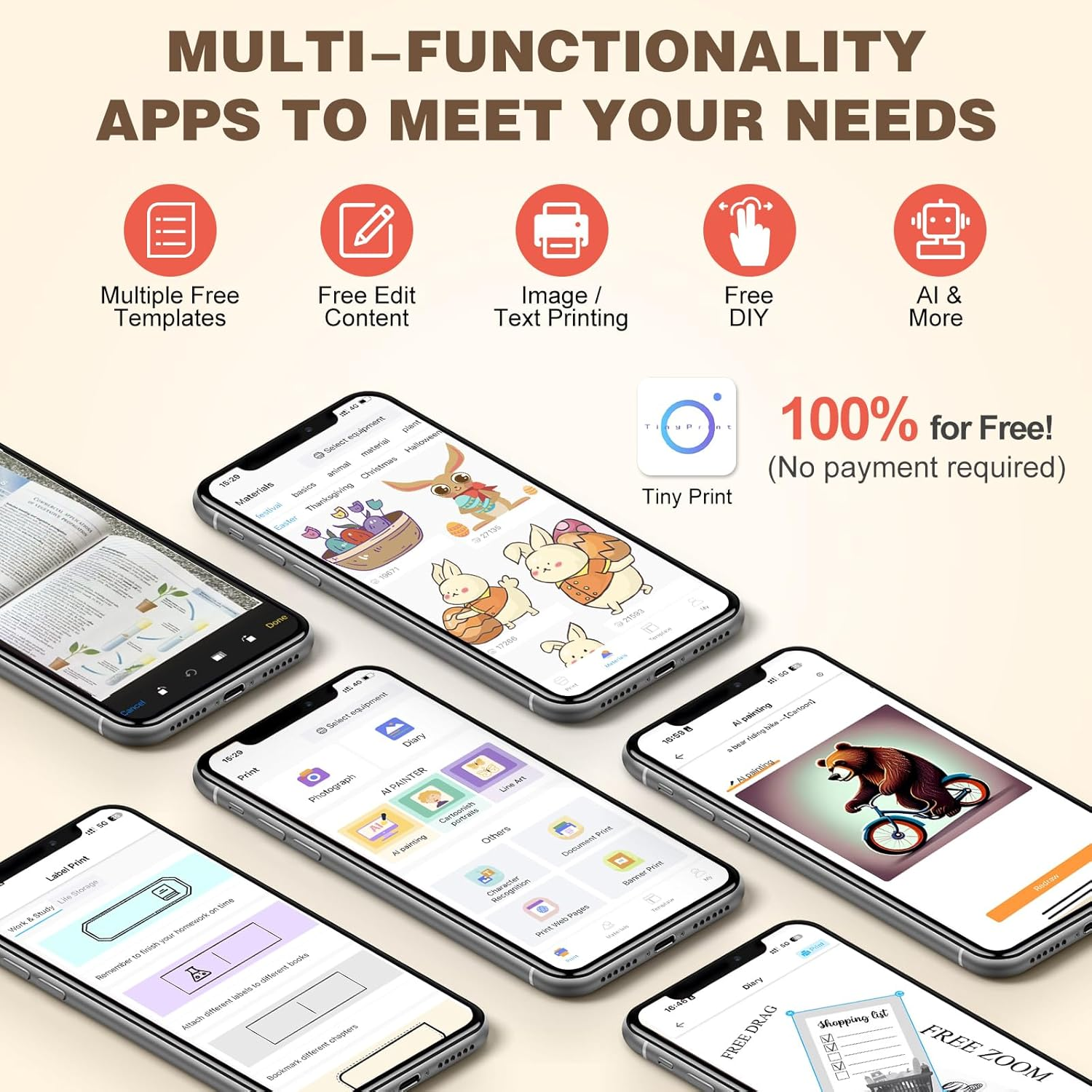 Cudinham Print Pods Mini Printer, Sticker Printer with 10 Rolls Thermal Printing Paper, Inkless Pocket Printpod for Phone, Impresora Port&aacute;til for Notes, DIY, Compatible with Ios & Android (White) image number 3