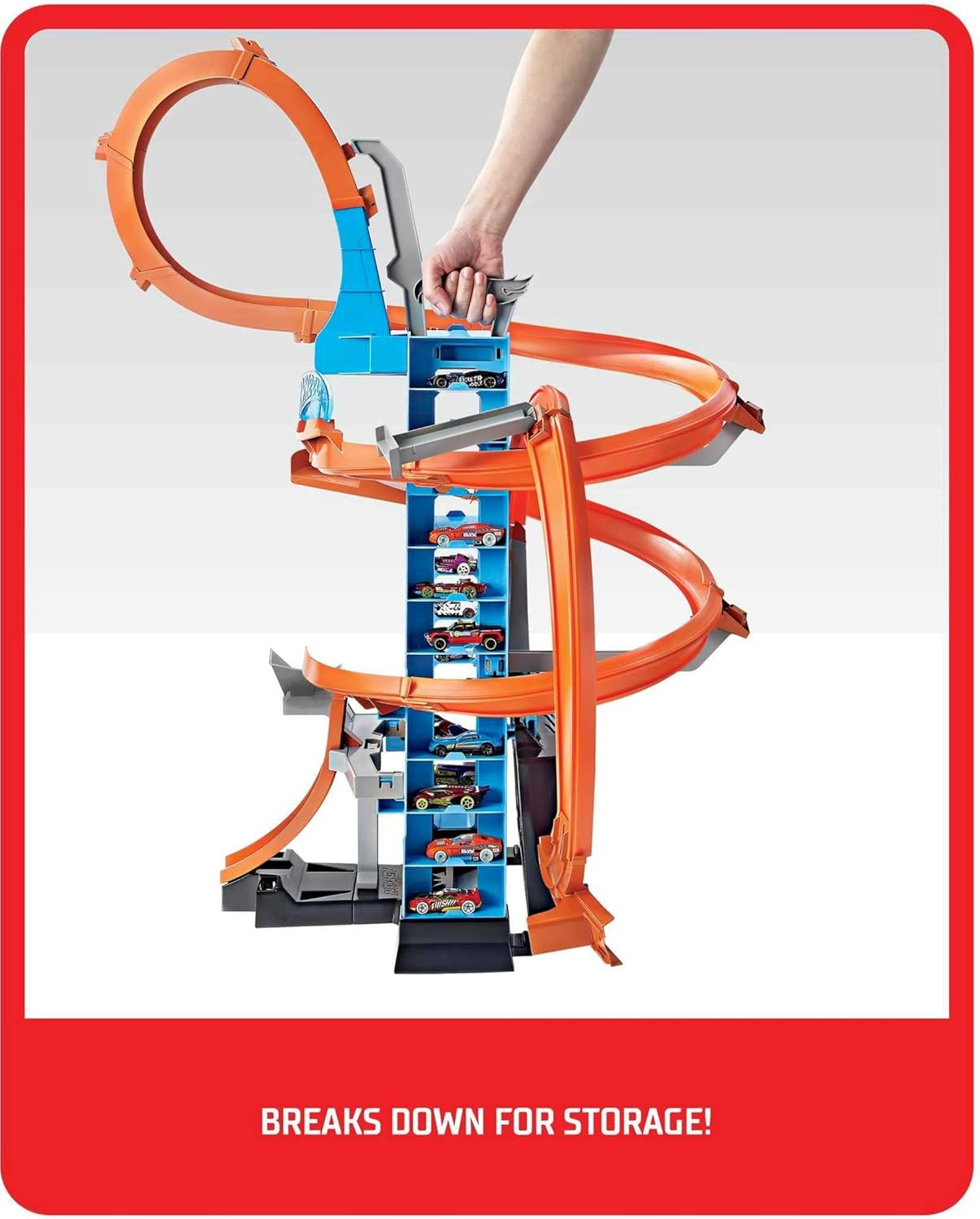 Hot Wheels Sky Crash Tower Track Set, 2.5+ Ft / 83 Cm High with Motorized Booster, Orange Track & 1 Hot Wheels Vehicle, Race Multiple Cars, Kids 5 to 10 Years Old & Up image number 1