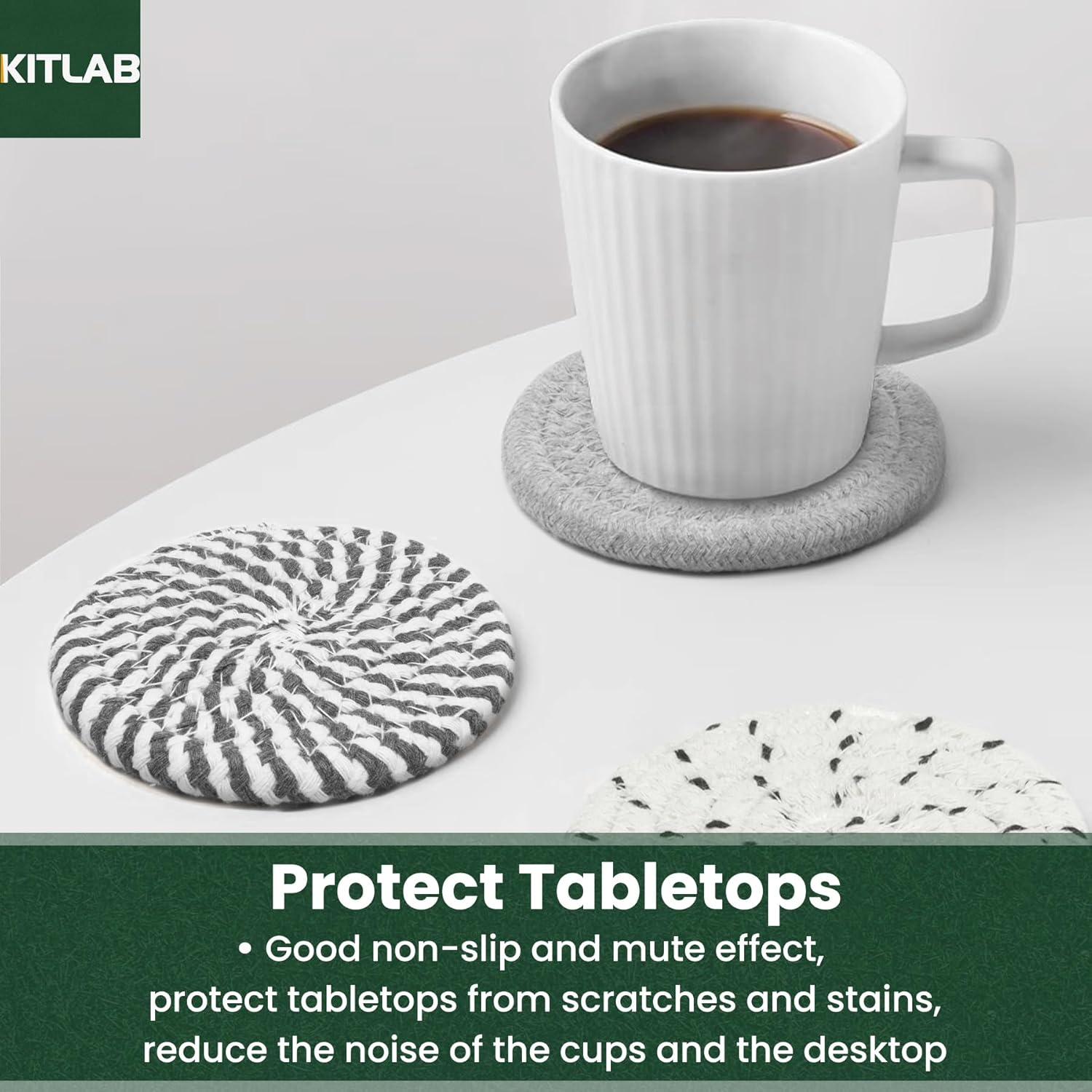 Drink Coasters with Holder, Thick Woven Drinking Coasters for Kinds of Cups, Absorbent Coaster Sets for Tabletop Protection, Home Decor for Table, Coasters Set of 6 image number 4