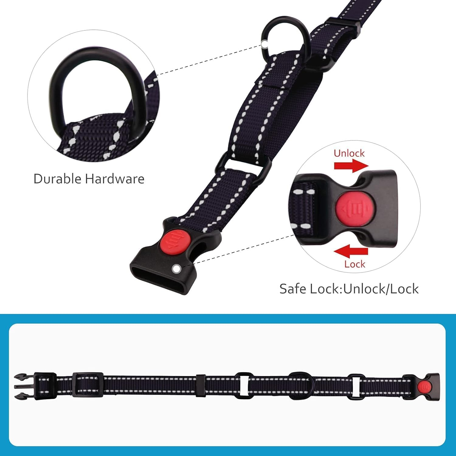 Dog Collar and Leash Set Collars for Dogs Reflective Collar for Small Medium Large Dogs (Black, L) image number 2