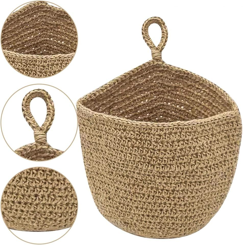 3-Piece Woven Wall Hanging Basket, Cotton Rope Storage Baskets, Rustic Wall Mounted Decorative Organizer, for Entryway, Bathroom, Bedroom (Mini Small Medium, Natural Jute Color)