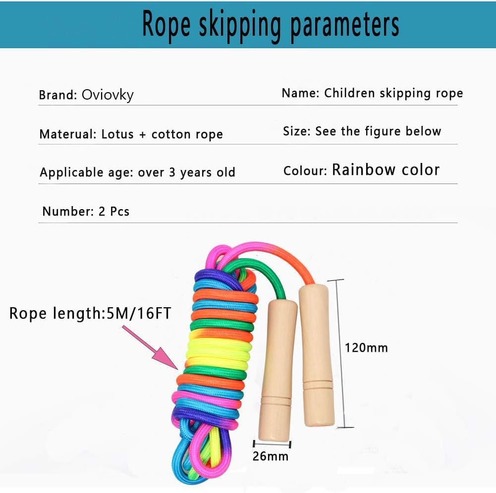2Pcs Double Dutch Jump Rope, 16 Ft Adjustable Skipping Rope for Kids Adults, Wooden Handle Long Jump Rope, Multiplayer Jumping Rope for Fitness Outdoor Sport Training Exercise Weight Loss (Rainbow) image number 3