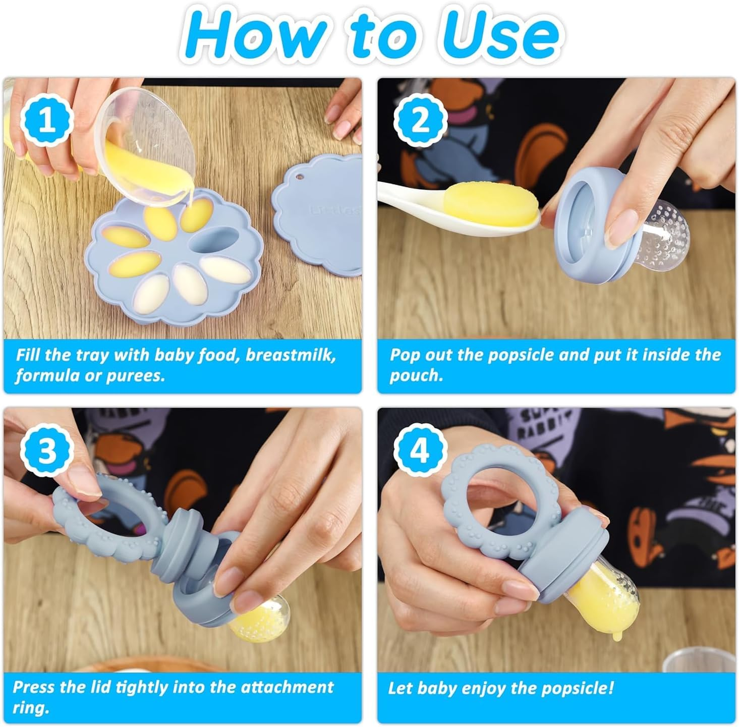 Baby Fruit Food Feeder, Mini Popsicle Ice Tray Set, BPA Free Silicone Baby Feeder for Safe Solid Food Feeding, Breastmilk Popsicle Molds for Cooling Relief, 4 Month+ image number 5