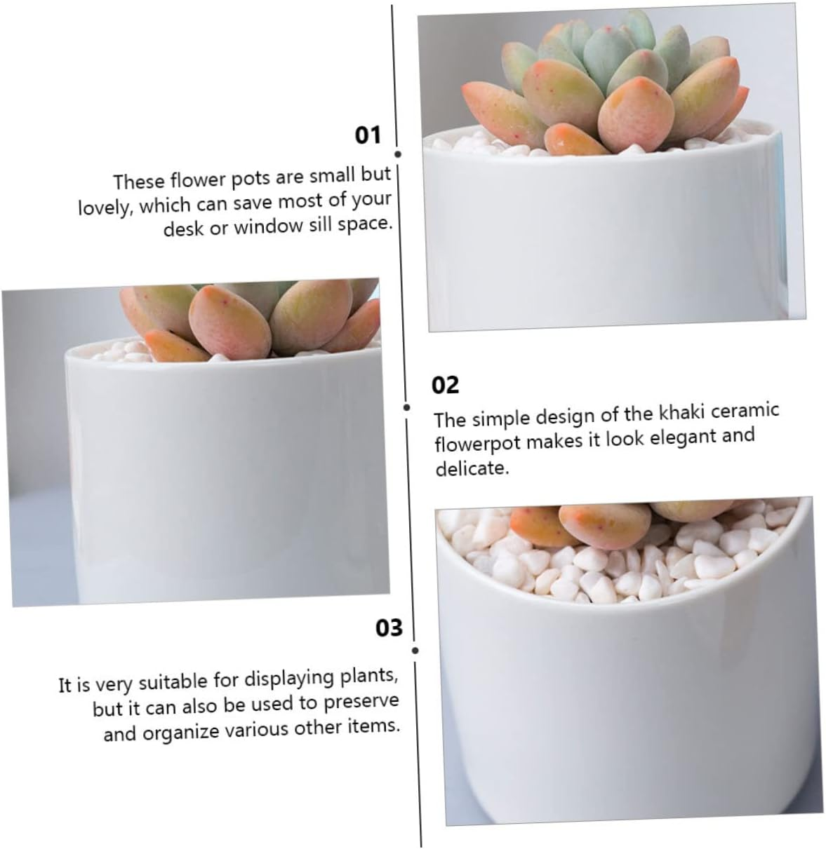 2Pcs Ceramic Flower Pot round Succulent Plant Container for Home Office Decor Elegant Desktop Planter for Small Spaces for Succulents Indoor Plants image number 4