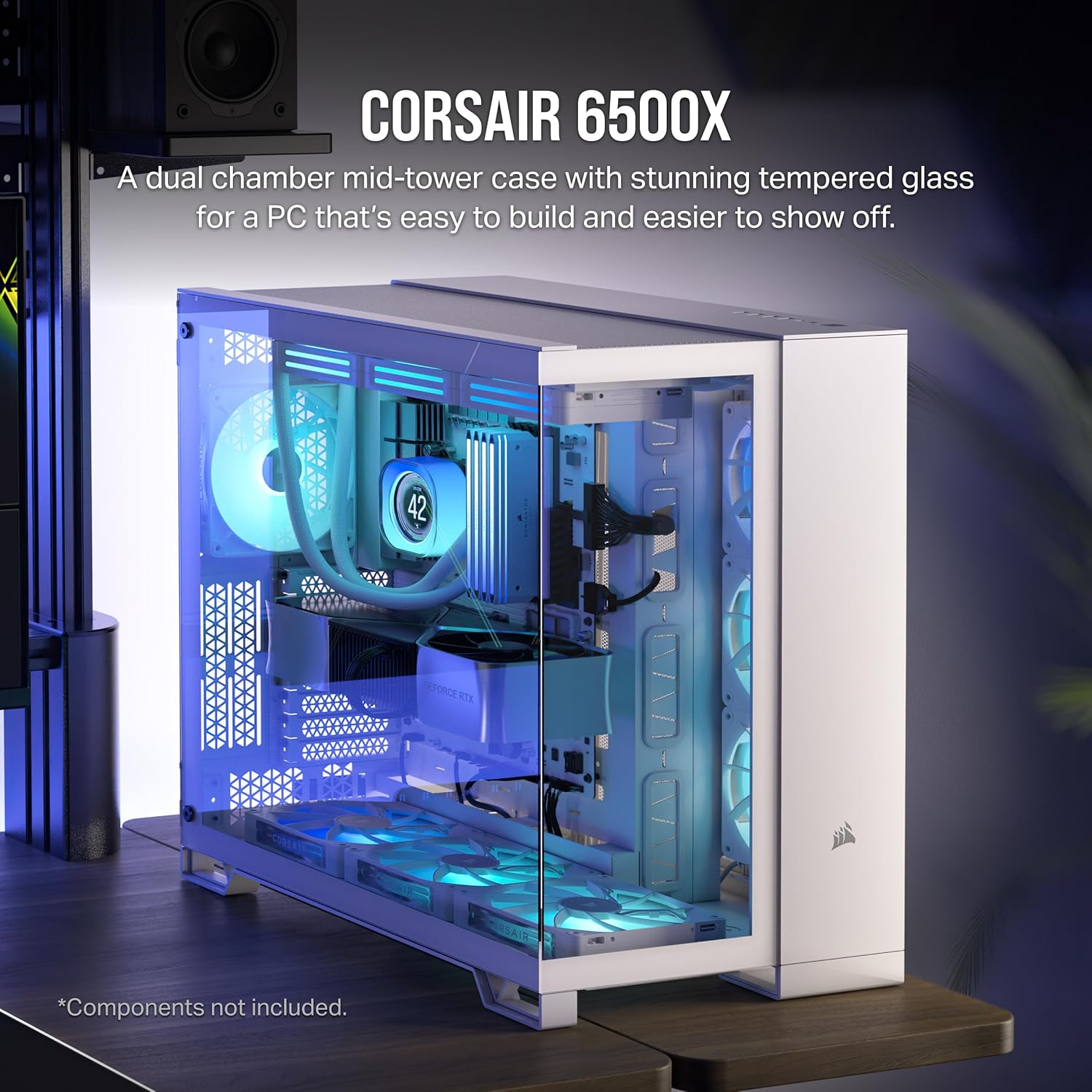 CORSAIR 6500X Mid-Tower ATX Dual Chamber PC Case &ndash; Panoramic Tempered Glass &ndash; Reverse Connection Motherboard Compatible &ndash; No Fans Included &ndash; White image number 1