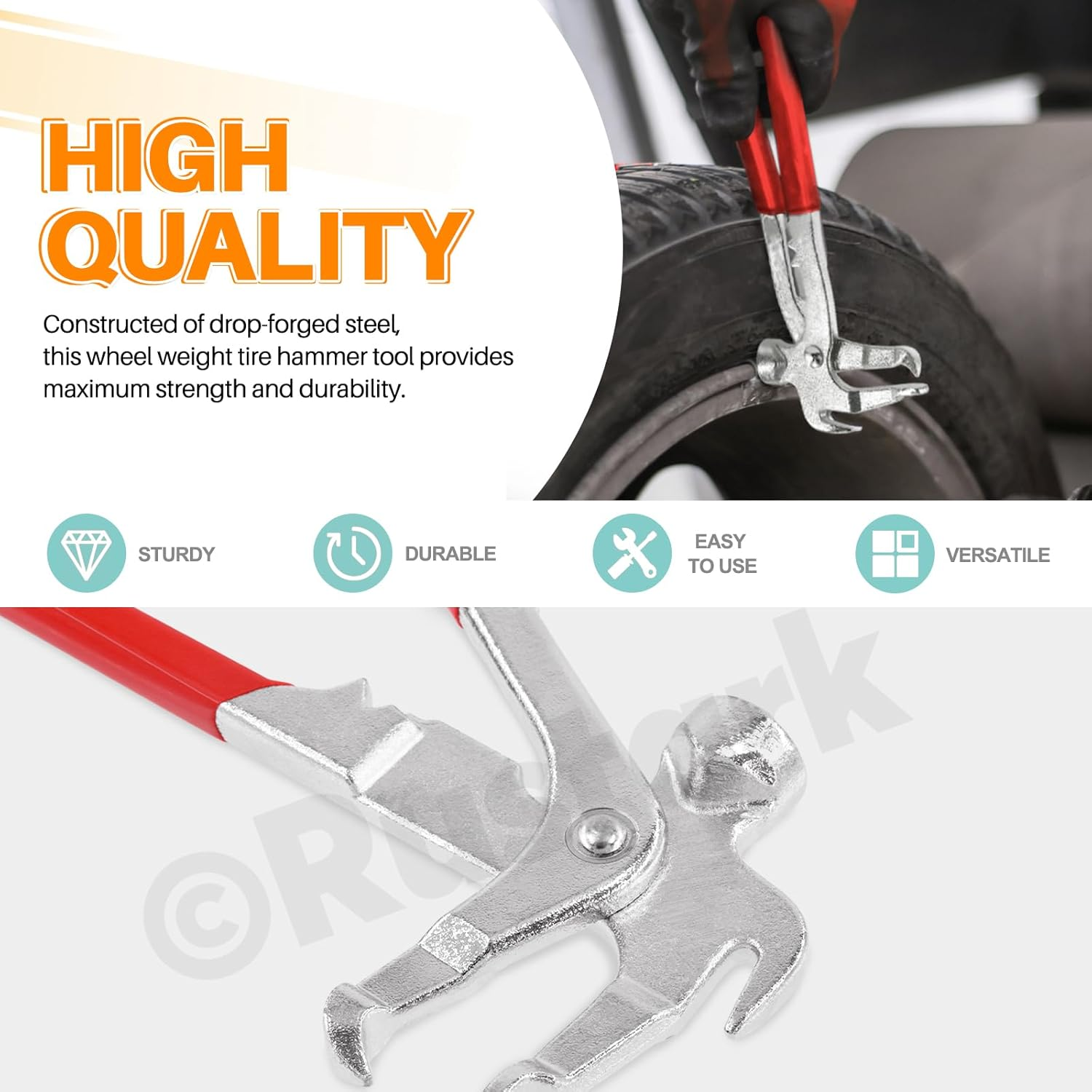 1Ps 3 in 1 Wheel Weight Balance Hammer Pliers Heavy Duty Tire Weight Hammer Clip on Weight Remover Plier Tire Weight Removal Tool for Repair Auto Car SUV Truck image number 4