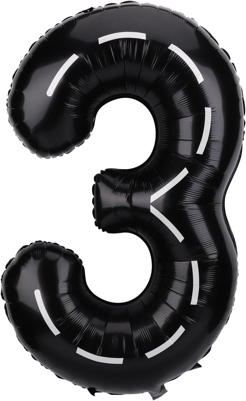 Race Car Balloon Number, 40 Inches Large Black Racetrack Number Balloon Race Car Birthday Balloons Race Car Theme Party Decorations for Boys' Birthday Party Baby Shower (3) image number 4