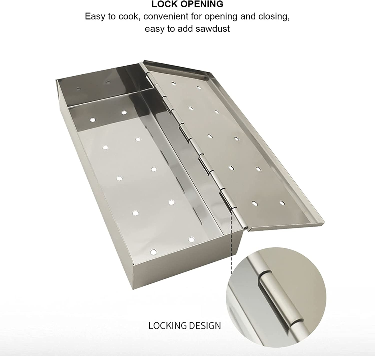 Cave Tools Grill Smoker Box Starter Kit for Wood Chips, 10‑Holes Stainless Steel Bucket Style with Hinged Lid, BBQ Grill and Smoker Accessories Smoker