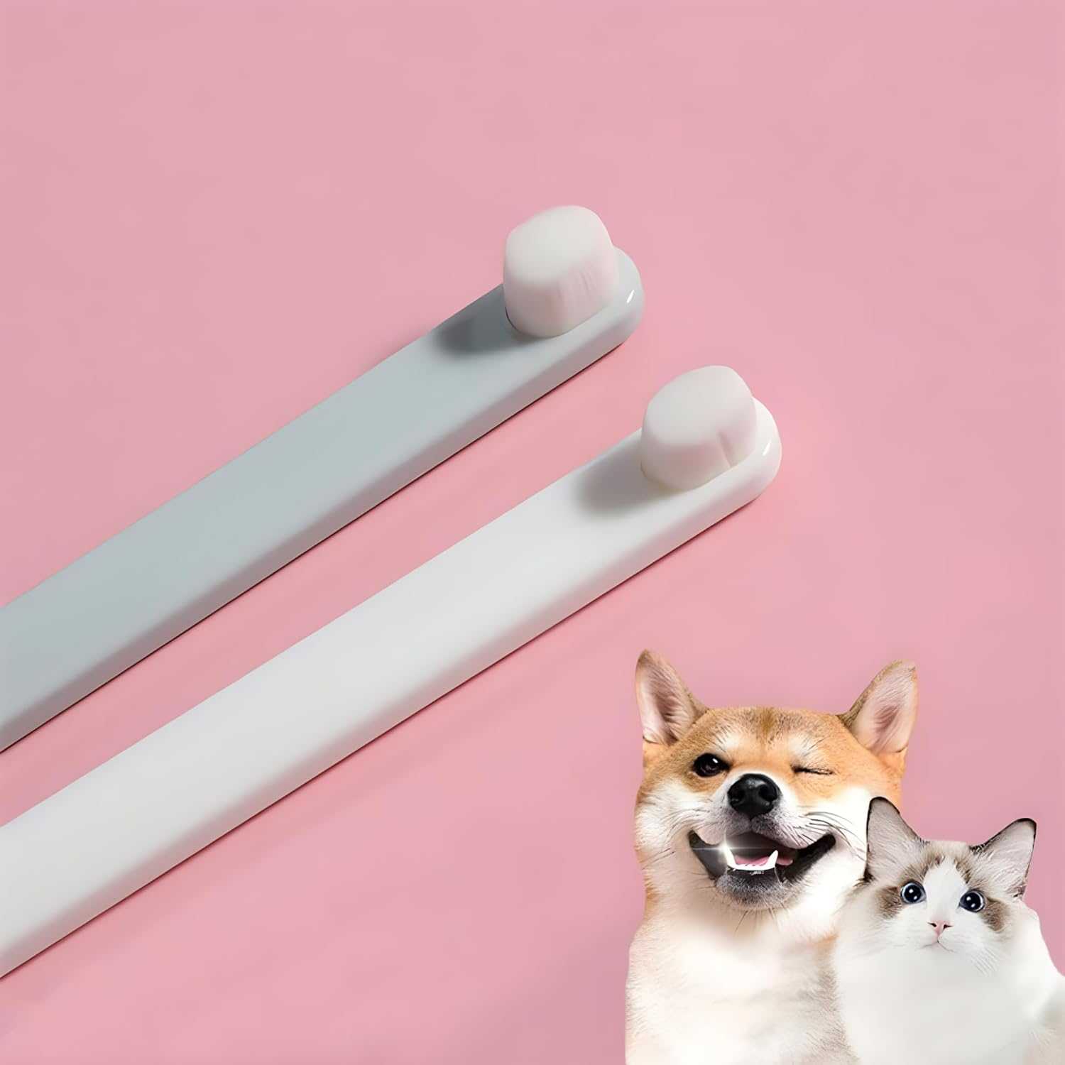 LINGXIYA Pet Dog Toothbrush, Extra Soft Dog & Cat Toothbrushes Dental Cleaning Brushes for Puppy Small Dog and Cat Dogs Teeth Dental Health 2 Pack Kit (White/Green) image number 3