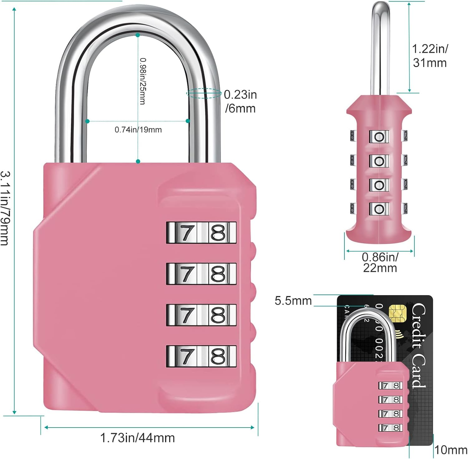 ZHEGE Combination Lock Outdoor 2 Pack, 4 Digit Resettable Weatherproof Combination Padlock for Gym, School, Gates, Doors, Hasps Storage (Pink, 2 Pack) image number 2