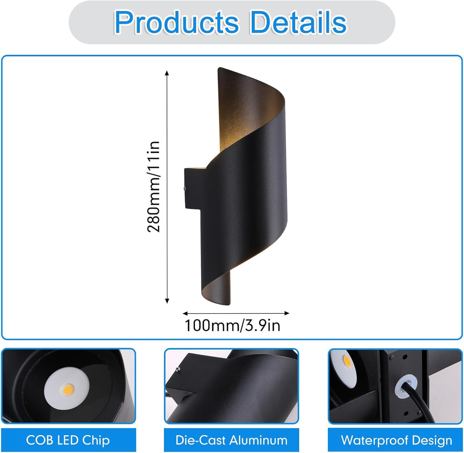 Outdoor Wall Lights,Black Modern Wall Sconce Led Porch Light Spiral up and down Lights Outdoor Warm White Aluminum Wall Light Fixture for Indoor House Porch Garage