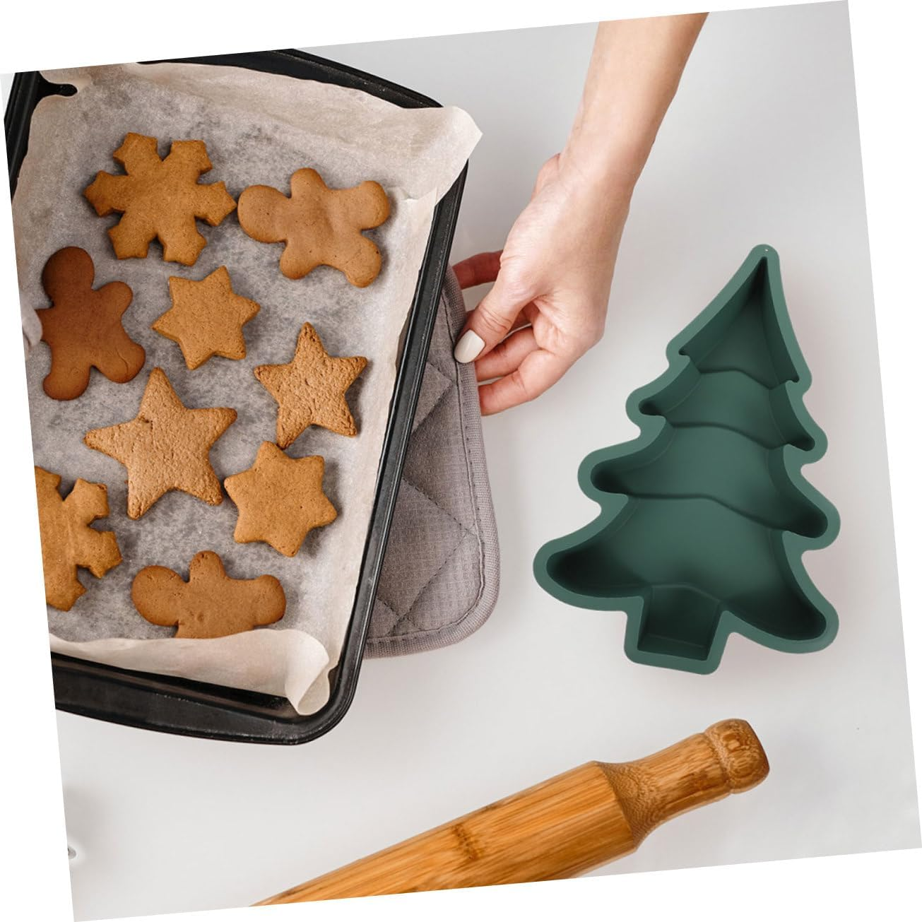 2Pcs Christmas Tree Baking Pan DIY Silicone Cake Mold Cake Baking Mold Non-Stick for Party image number 1
