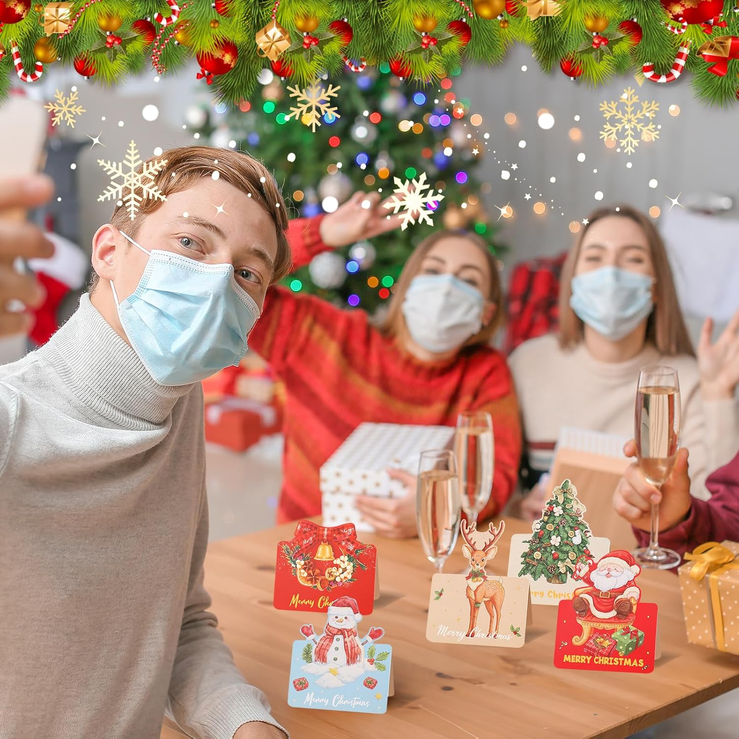 Larfraecy Christmas Greeting Cards - 24Pcs Traditional Yuletide Images - Santa Claus,Moose,Snowman Theme-Pack of 24 - Bulk Greeting and New Years Cards-For Family Friends Kids (Fashion) image number 1