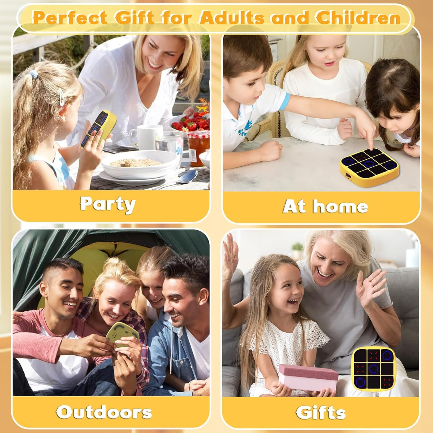 4-In-1 Electronic Tic Tac Toe Bolt Game, Handheld Puzzle Game Console, Educational and Memory Growth, Portable Travel Games, Board Games for Kids and Adults (Yellow) image number 3