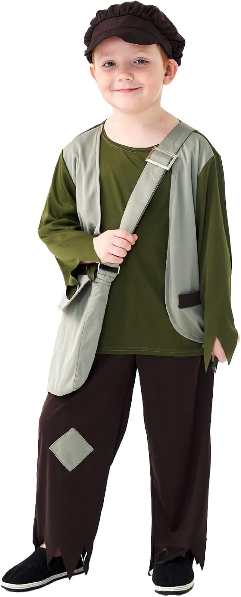 Kids Victorian Poor Boy Costume Boys Colonial Pioneer Costume Villager Boys Cosplay Costume Halloween Funny Dress Up image number 2