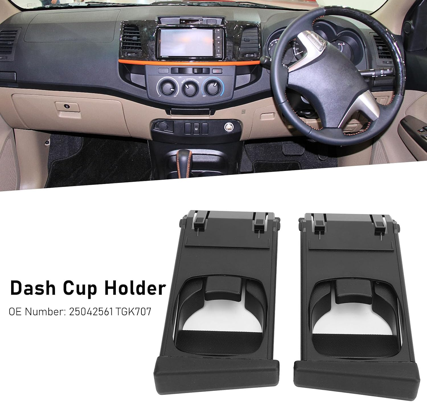 Jiawu 2Pcs Dashboard Cup Holder, OEM 25042561 TGK707, Plastic Sturdy Multipurpose Dashboard Console Drink Holder for Hilux Vigo 2005 to 2015, Car Organizer Storage image number 1