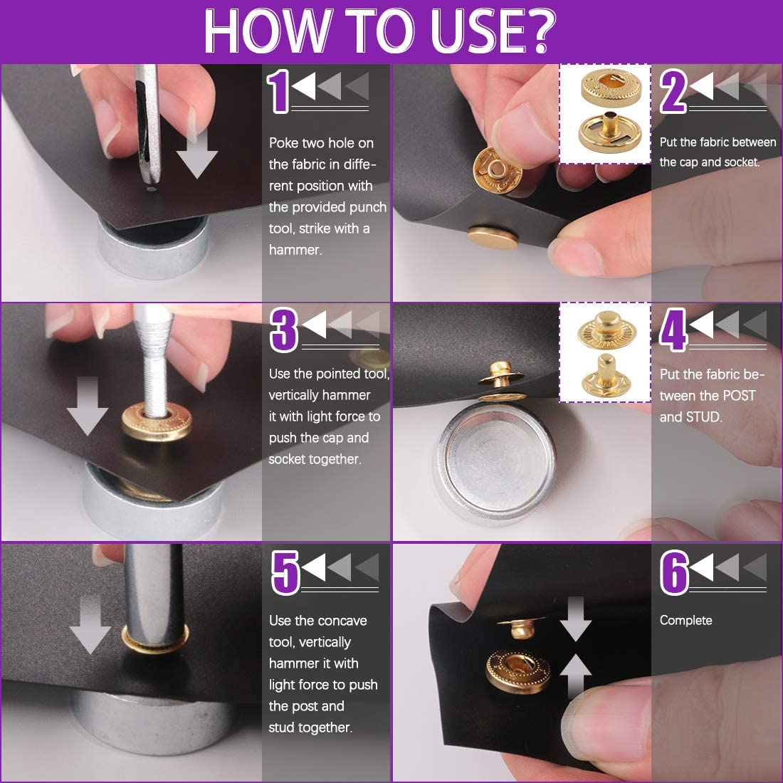 Swpeet 60 Sets 12.5Mm Leather Snap Fasteners and Hole Punch Pliers with 4Pcs Fixing Tools Assortment Kit, Leather Snaps Metal Snaps Metal Button Snaps Press Studs for Clothes, Jackets, Jeans image number 4