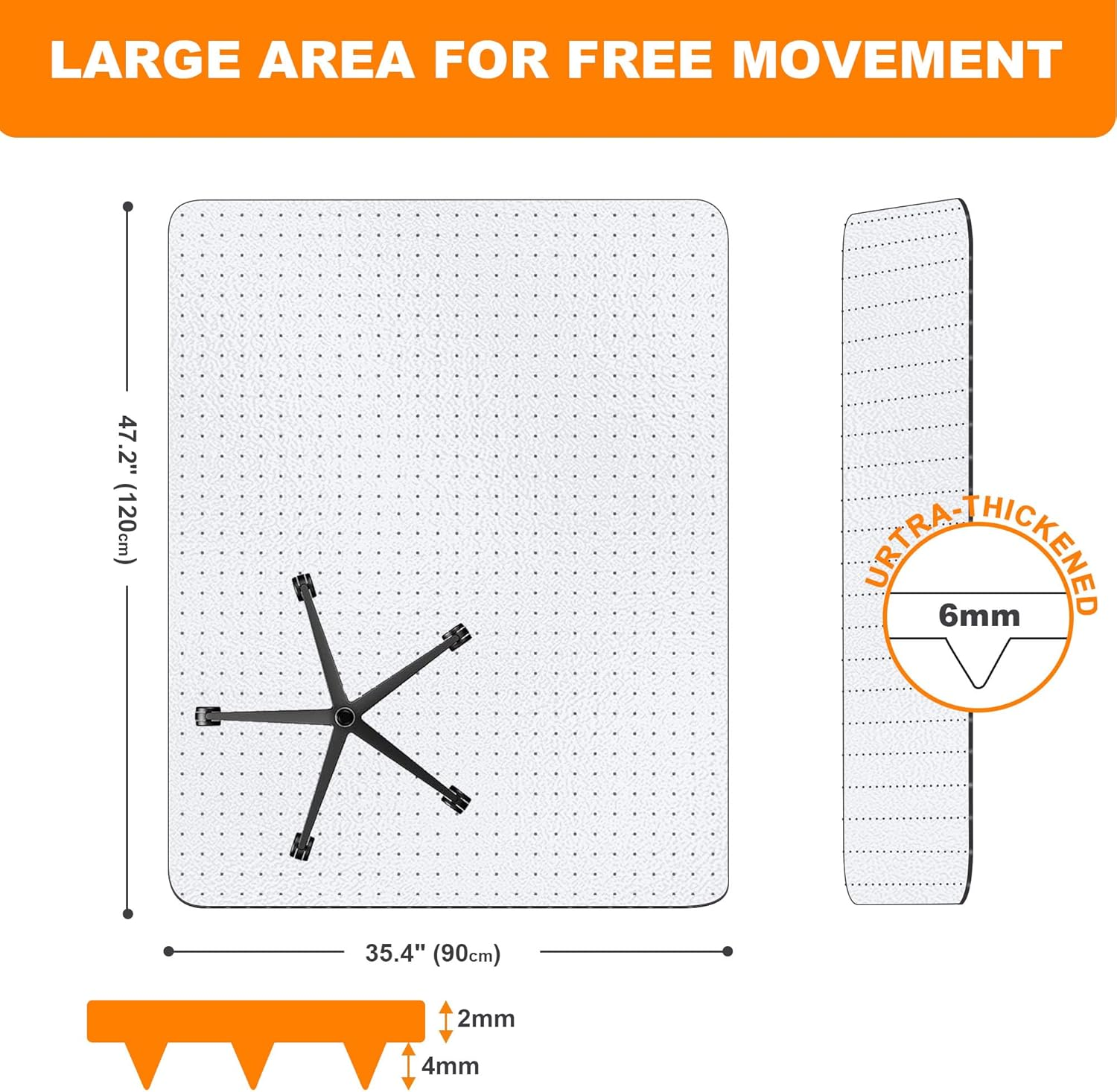 Office Chair Mat for Carpeted Floors 90X120Cm, Low to Medium Pile, PIONIQUS Heavy Duty Carpet Protector for Office Gaming Desk Chair, Transparent Thick Desk Chair Mat for Carpets(Not for Hard Floor) image number 3