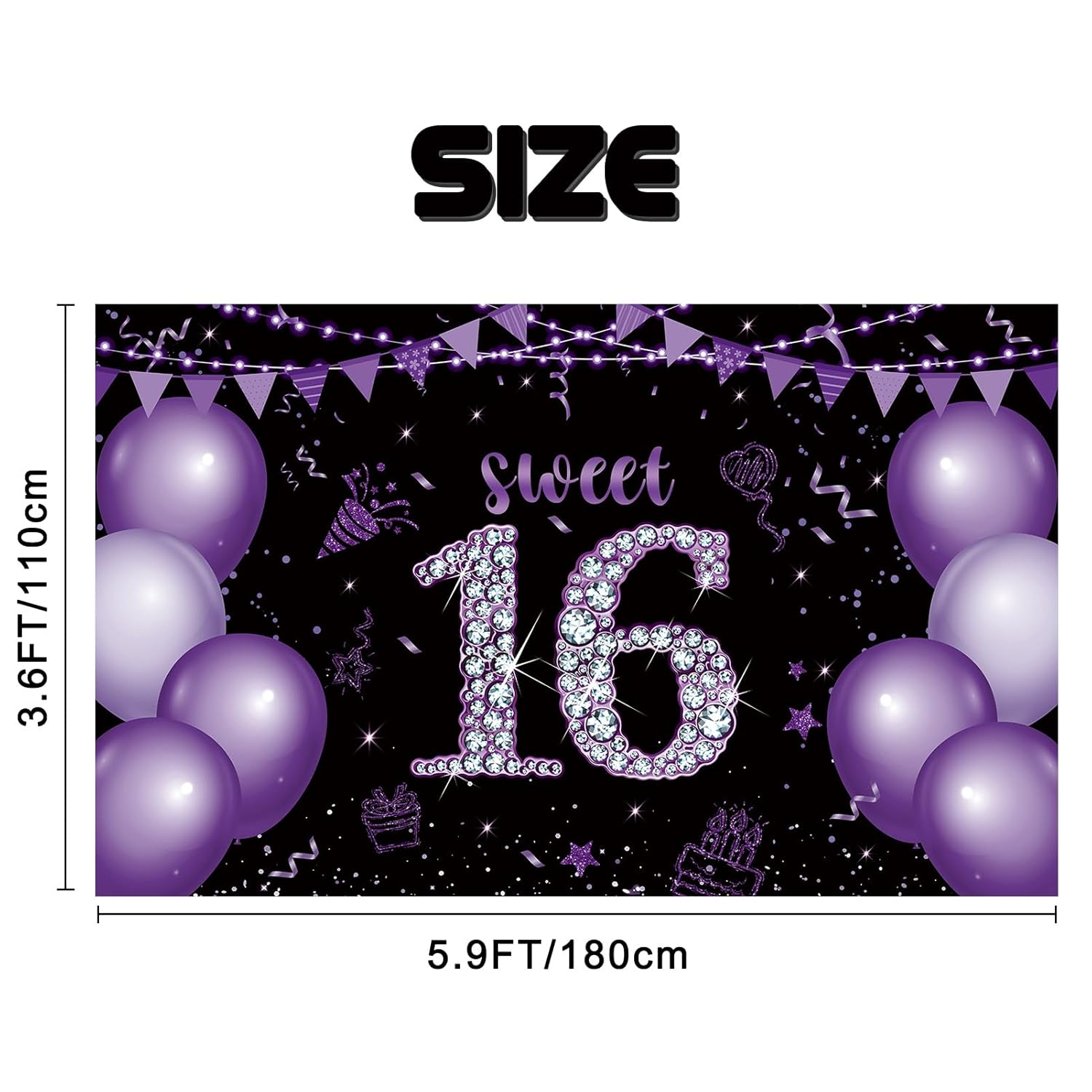 Roetyce Sweet 16 Party Decorations, Black Purple Sweet 16 Banner, 16Th Birthday Decorations for Girls, Sweet 16 Birthday Gifts, Happy 16Th Birthday Backdrop Decor, 16 Years Old Bday Party Supplies image number 6