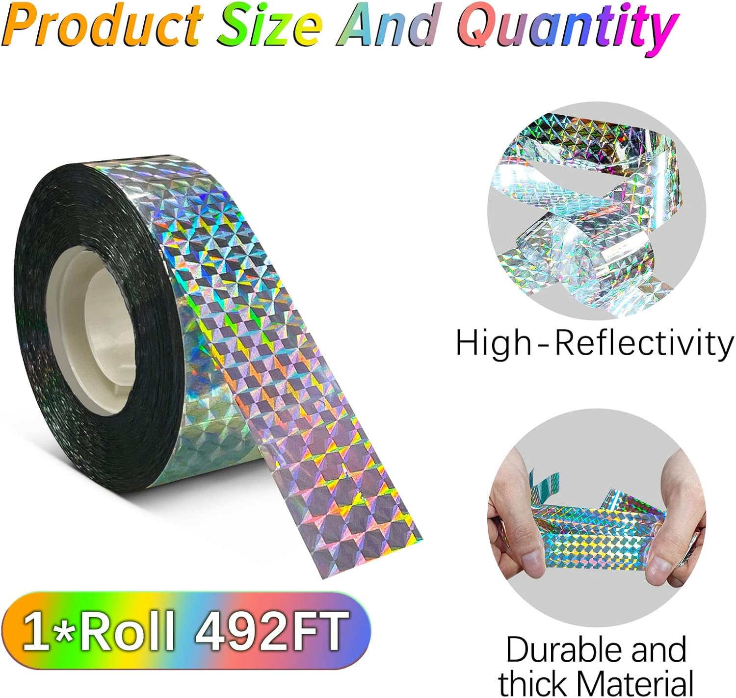 [492FT] Effective Birds Scare Ribbon, Reflective Flash Reflectors to Keep Pigeons, Hawks, Woodpeckers, Geeses Away from Trees Plants Crops image number 1