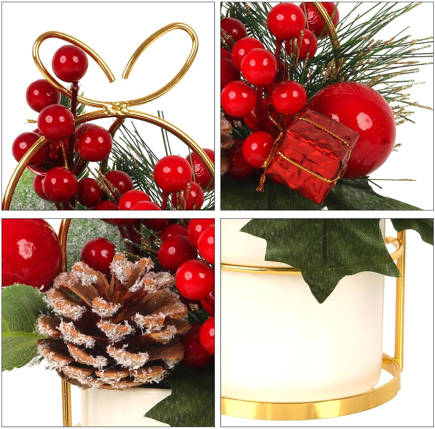 Christmas Pine Cone Potted Decoration,Christmas Arrangements Decor - Artificial Desk Stand Decor, Christmas Plants Centerpieces with Pine Cones and Berries for Tables, Home image number 2