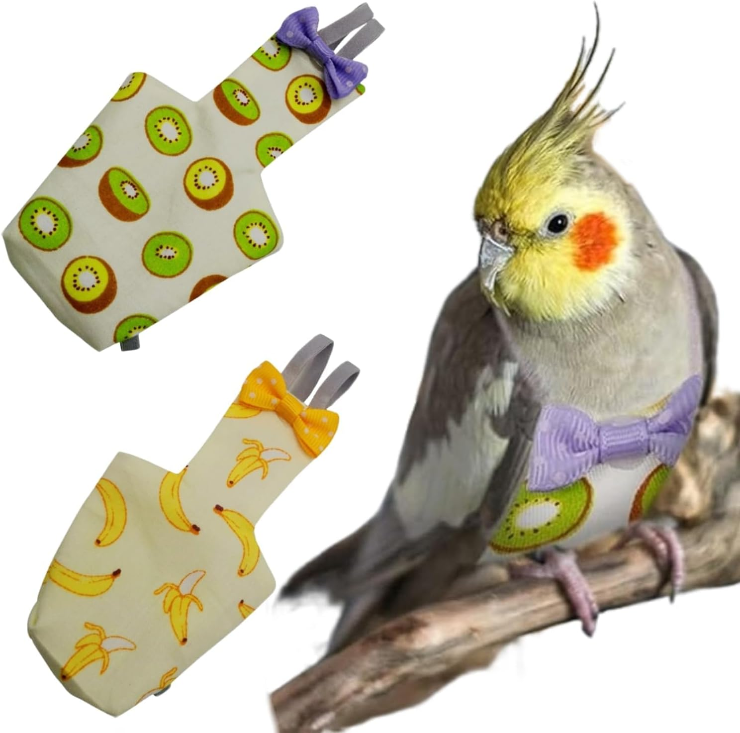 Bird Diaper Parrot Washable Diapers, Parrot Flight Suit, Reusable Nappies for Parakeet Cockatiel Mini Macaw Budgie Canary 2 Pcs (S) image number 3