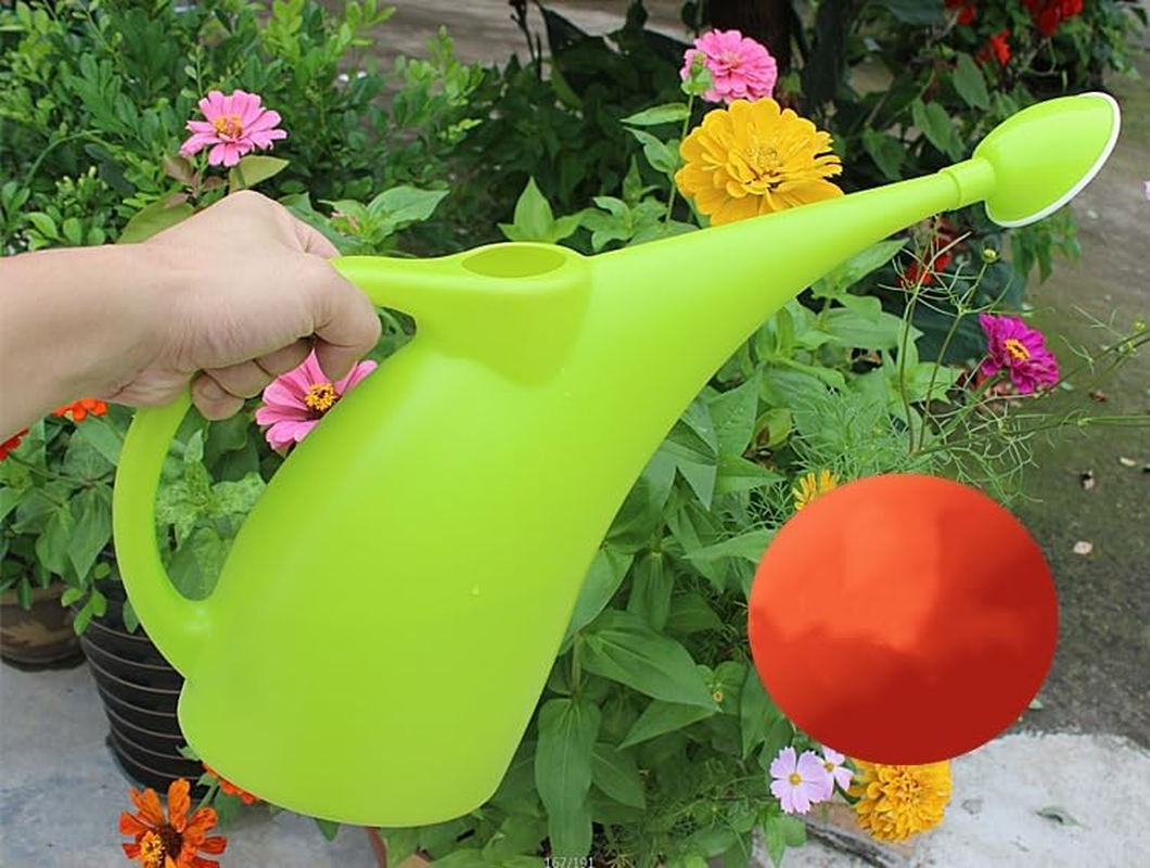 2L Plastic Watering Can Small Lightweight Cute for Indoor Garden Plants, Watering Can with Shower Head (Orange, One Size) image number 2