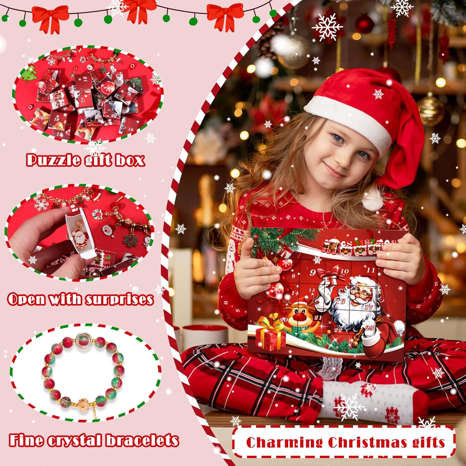 Wimarn Bracelet Making Kit for Girls,Christmas DIY Jewelry Sets with Beads Charms Bracelets & Necklace String, DIY Crafts Supplies Kits Gifts for Young Girls & Kids (24Pcs Christmas Elk & Gift Box) image number 1