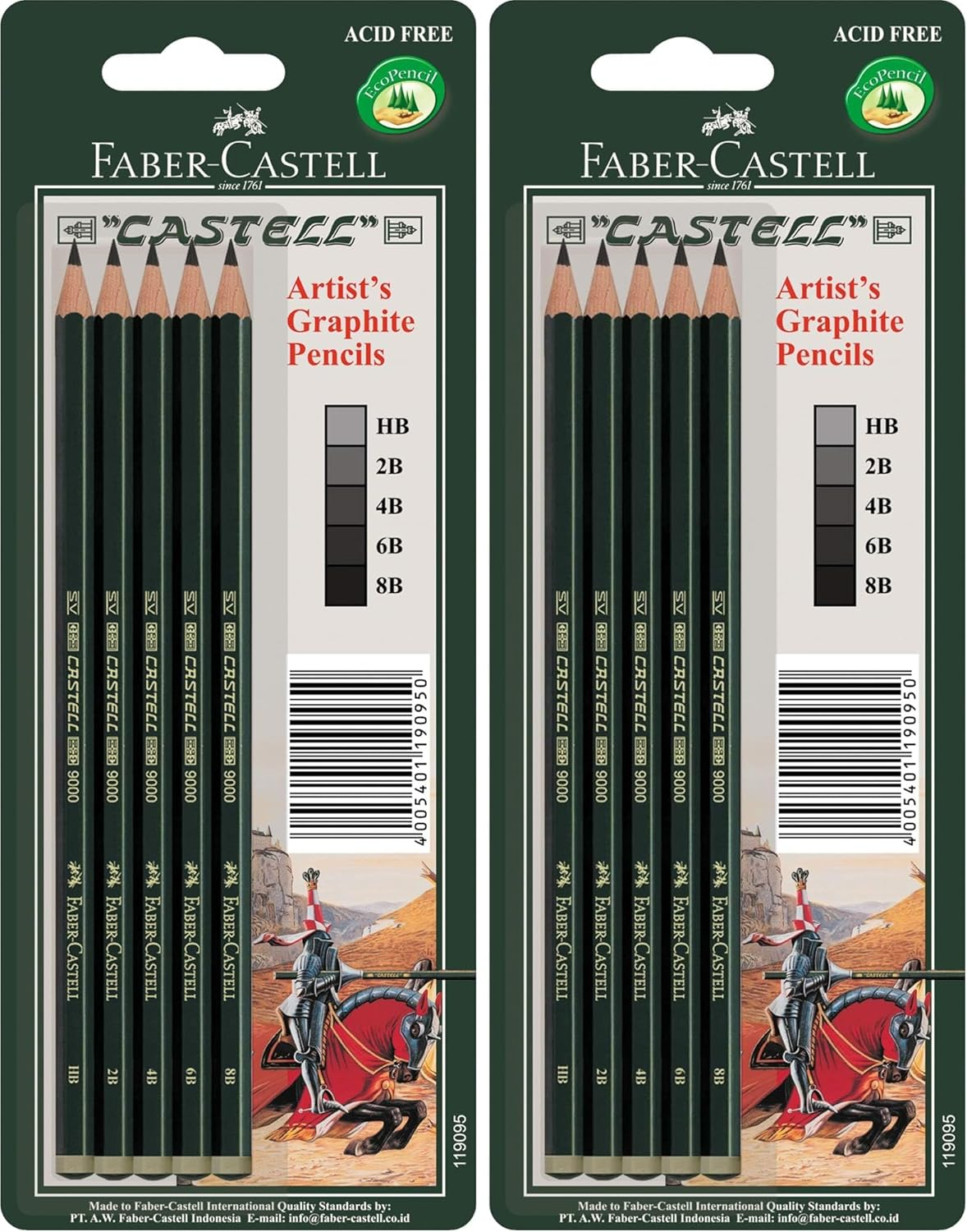 Faber-Castell Quality Castell 9000 Graphite Pencils, Assorted &ndash; Blister Pack of 5, (10-119095) image number 5