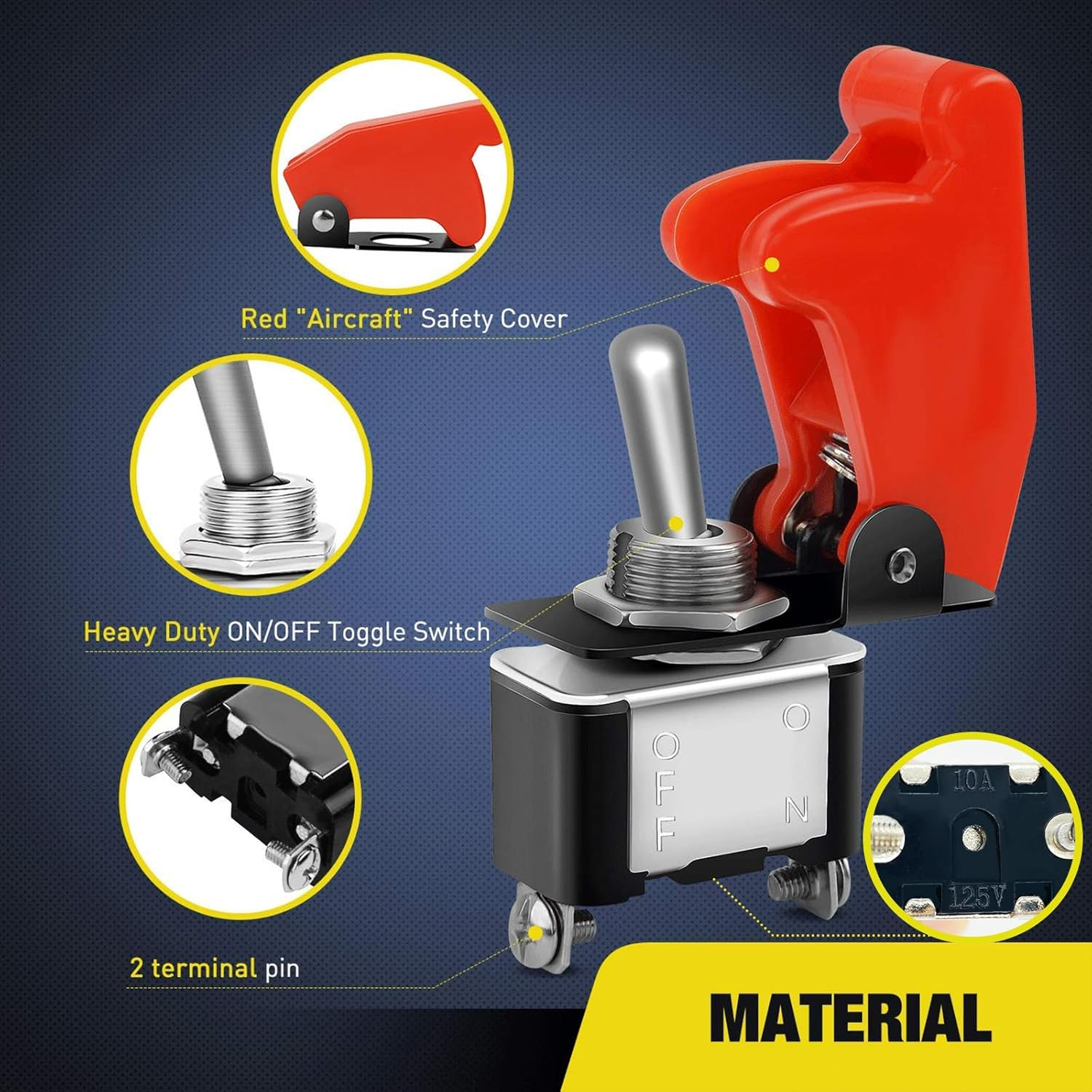 Toggle Switch, Waterproof Toggle Switch 5Pcs with Weatherproof Boot Cap Cover - Heavy Duty On-Off Switch for Auto Car Marine Boat, Plastic and Metal image number 4