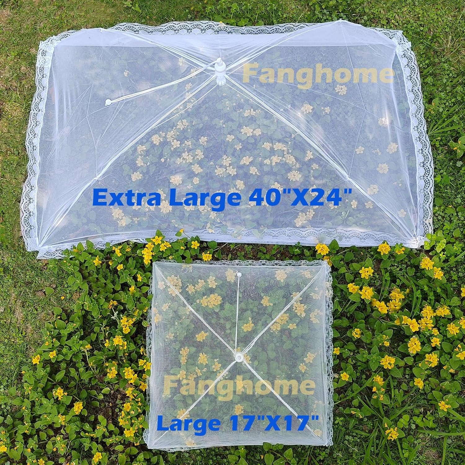 Food Covers for outside Mesh,1 Pack 40"X24" Extra Large Food Net + 6 Pack Colorful 17"X17" Pop up Mesh Food Tent Fly Covers Mesh Food Covers for Outdoors Picnic Pool Party BBQ Supplies image number 1