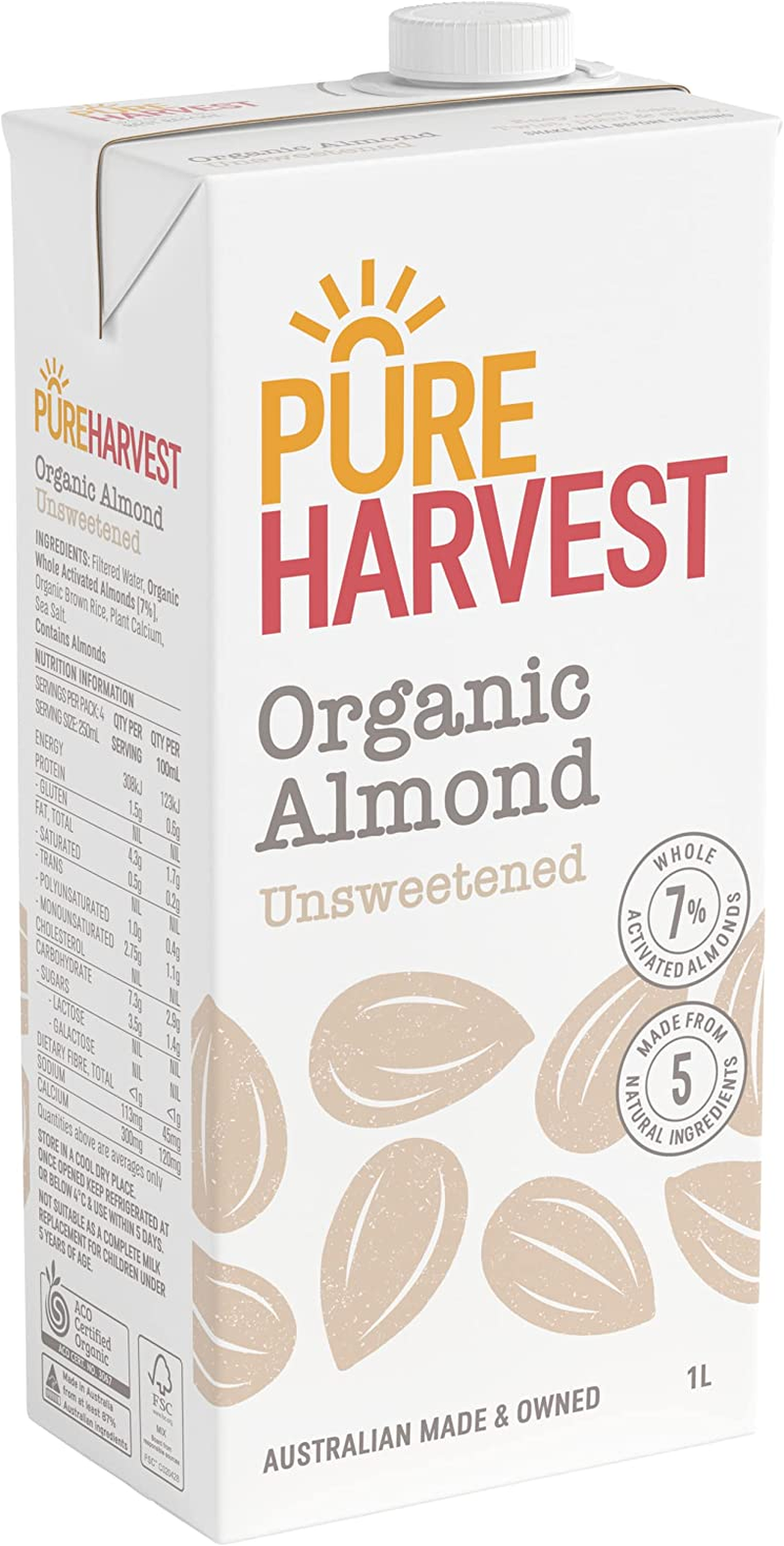 Pureharvest Unsweetened Organic Almond Milk, 1 L image number 2