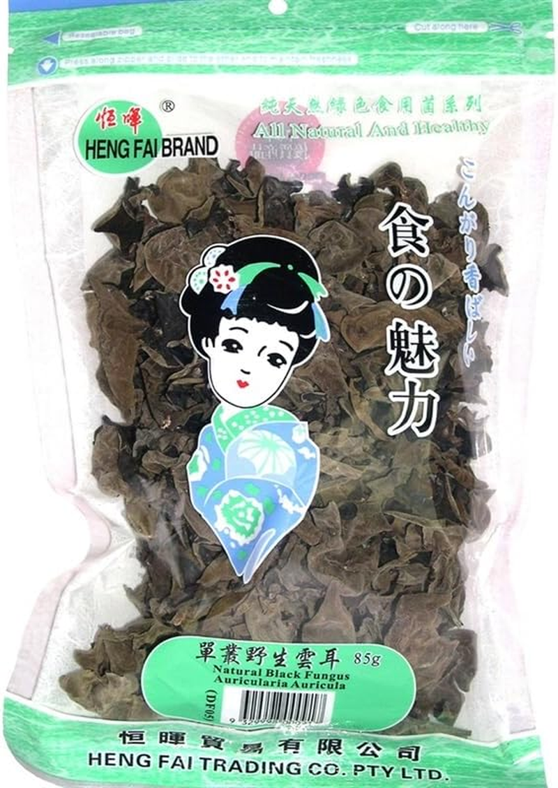 Heng Fai Natural Black Fungus | Dried Black Fungus Mushroom for Soups, Salads, Stir-Fries, and Asian Food Recipes | Low Calorie, High Fibre Ingredient for Healthy Asian Snacks and | 85G image number 1