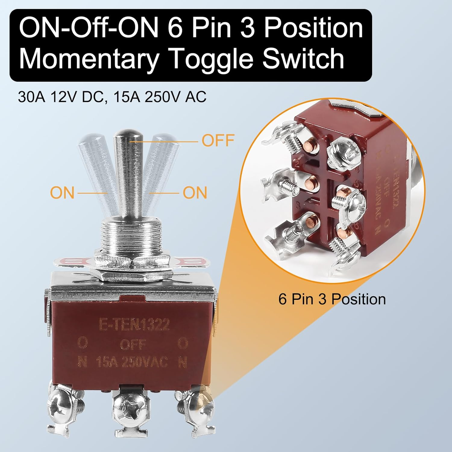 Waterproof Toggle Switch on off 2 Pin SPST DC 12V 30A Marine Toggle Switchat for Car Auto Truck Boat - 5 Pack (（On）-Off-（On）) image number 5