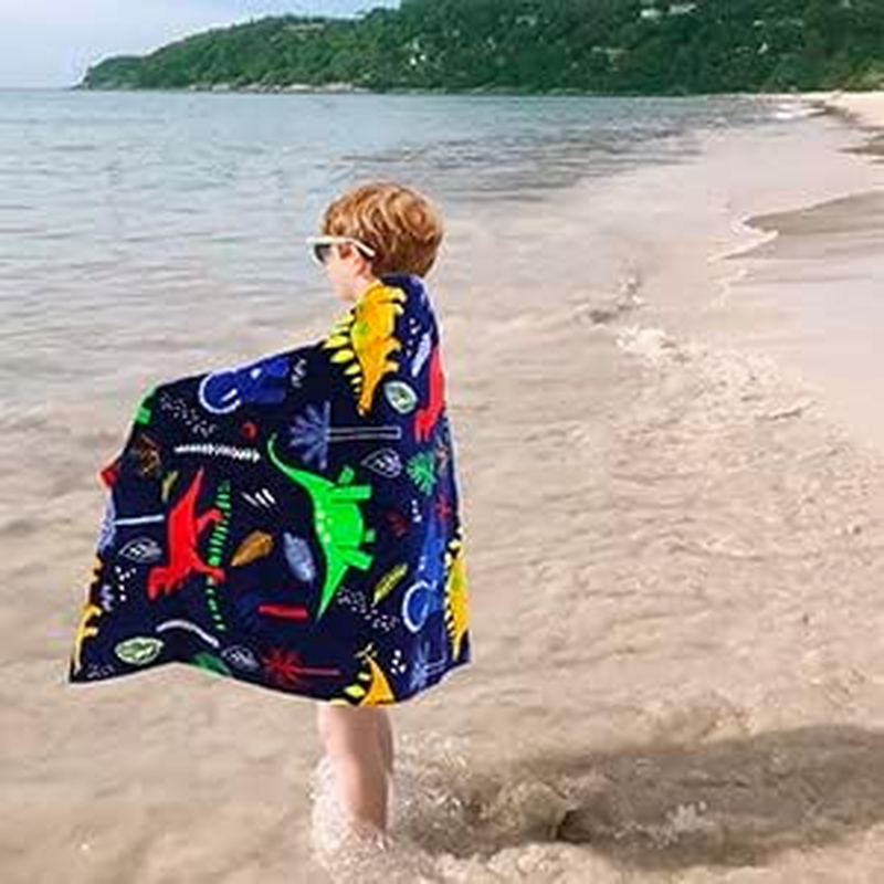 YIFONTIN Beach Towel for Kids, 100% Cotton Soft Blanket Throw, 24&rdquo; X 48&rdquo; Dinosaur Terry Towel for Travel, Beach, Swimming, Bath, Camping, and Picnic. image number 1