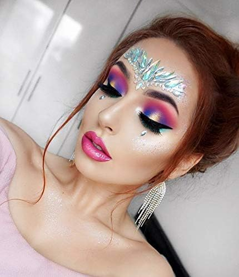 6 Sets Festival Rhinestones Rave Mermaid Face Jewel Tattoo - Tears Gems Rainbow Crystal Rocks Bindi Body Temporary Stones Stickers (Collection 2)