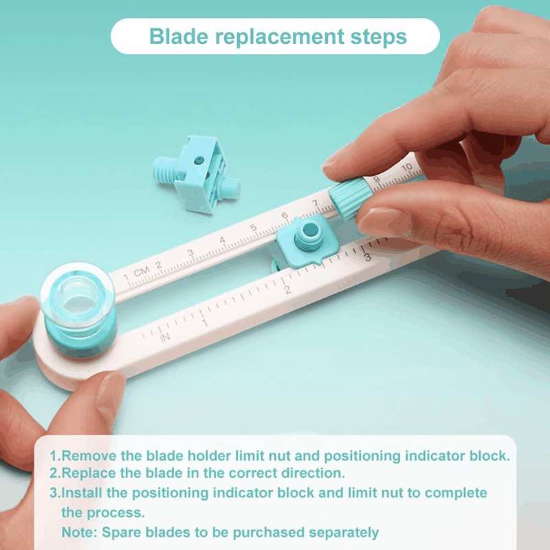 Kw-Trio Circe Cutter for Paper Crafting Circular Cutter Tool Rotary Compass Circle Cutter Adjustable Cutting Diameter Ranges from 3/4 in to 8 in (Cyan & White, Mini) image number 2