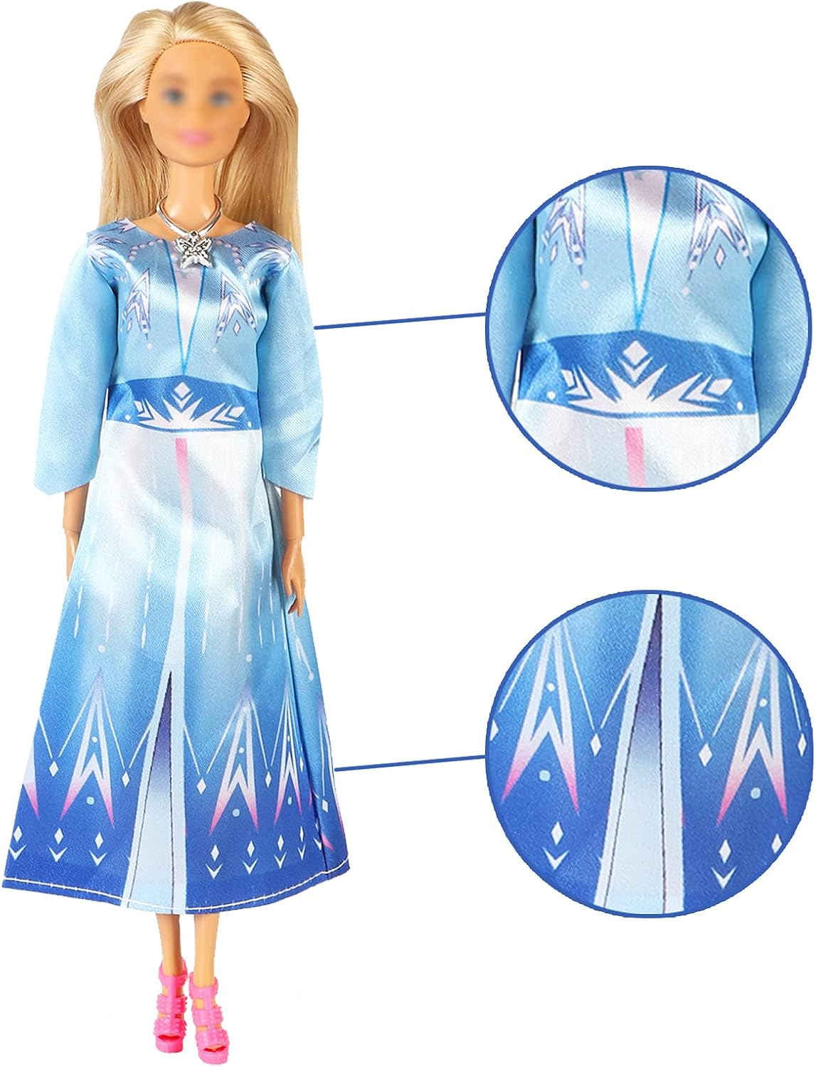 ONEST 30 Pieces Princess Clothes and Accessories for 11.5 Inch Girl Doll Include 10 Pieces Princess Dresses, 10 Pairs Shoes and 10 Pieces Necklaces - Litter Girls Gift image number 3