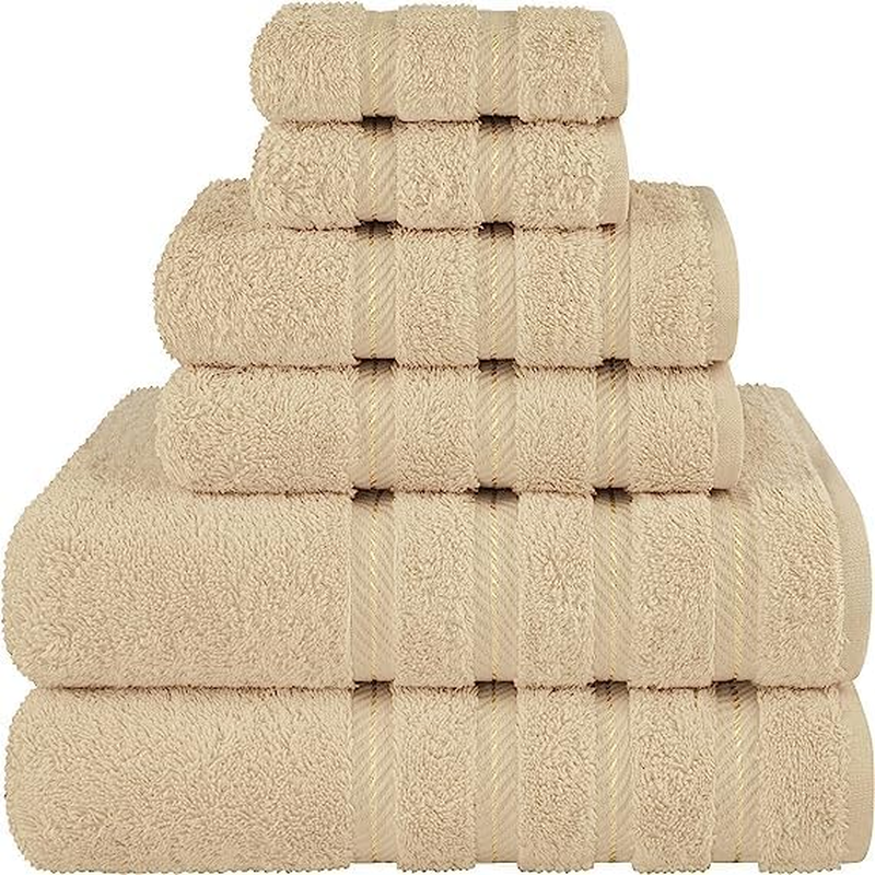 Safi plus 6 Pieces Luxury Towel Sets with 2 Bath Towels,2 Hand Towels, and 2 Washcloths | 00% Combed Cotton Ultra Soft Highly Absorbent 600 GSM | Softness Quick Dry & Daily Use (Beige) - Grey image number 5