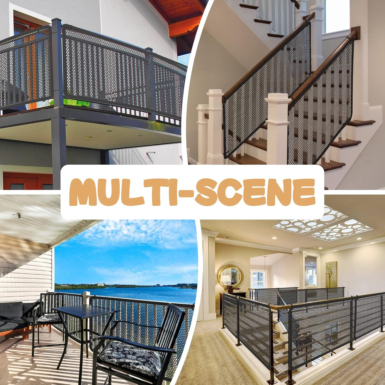 Stair Netting Child Safety Net, Baby Gate for Stairs with No Drilling, Stairway Net, 16.4 Ft L X 2.56 Ft H, Banister Guard, Balcony Banister Stair Net for Child, Small Pet,Toy- Indoor & Outdoor(Black)